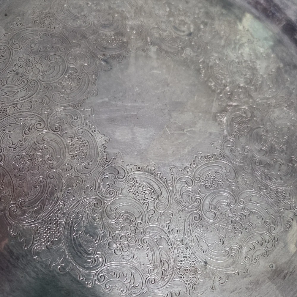 Gorham Silverplate Serving Tray 12.5” Engraved Floral‎ Pattern Vintage Antique